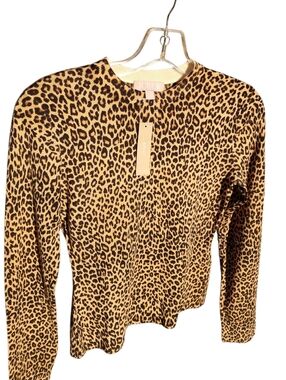 NWT J. Crew Carolyn Leopard-Print Fitted Crewneck Sweater Merino Wool Small